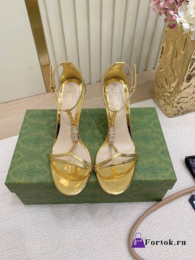 Fortok Gucci Women's sandal with bamboo Gold 9.5cm - 1