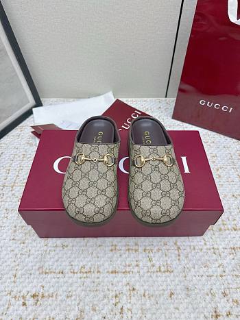 Fortok Gucci GG Supreme Monogram Miro Soft Calfskin Horsebit Slippers 