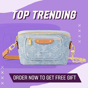 Fortok Louis Vuitton Mini Bumbag Sky Blue Monogram Denim M83353 17x12x9.5cm 