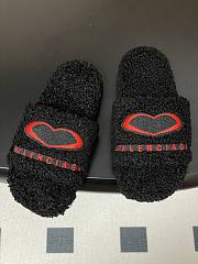 Fortok Balenciaga Furry Slide Sandals in black with a red embroidered logo - 3