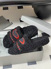 Fortok Balenciaga Furry Slide Sandals in black with a red embroidered logo - 2
