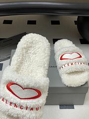 Fortok Balenciaga Furry Slide Sandals in white with a red embroidered logo - 4
