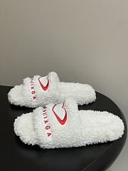 Fortok Balenciaga Furry Slide Sandals in white with a red embroidered logo - 3