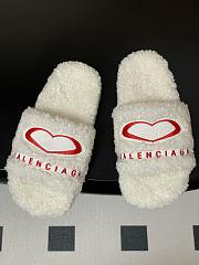 Fortok Balenciaga Furry Slide Sandals in white with a red embroidered logo - 2
