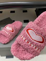 Fortok Balenciaga Furry Slide Sandals in Pink with a red embroidered logo - 6