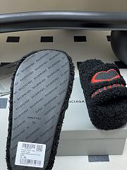 Fortok Balenciaga Furry Wedge Sandals in black with a red embroidered logo  - 6