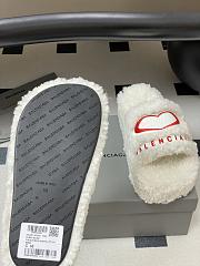 Fortok Balenciaga Furry Wedge Sandals in White with a red embroidered logo  - 6