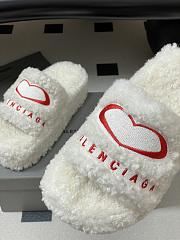 Fortok Balenciaga Furry Wedge Sandals in White with a red embroidered logo  - 2