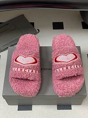 Fortok Balenciaga Furry Wedge Sandals in Pink with a red embroidered logo  - 1