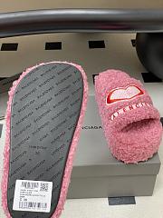 Fortok Balenciaga Furry Wedge Sandals in Pink with a red embroidered logo  - 6