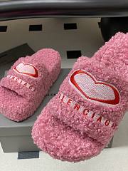 Fortok Balenciaga Furry Wedge Sandals in Pink with a red embroidered logo  - 5