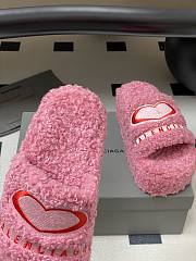 Fortok Balenciaga Furry Wedge Sandals in Pink with a red embroidered logo  - 4