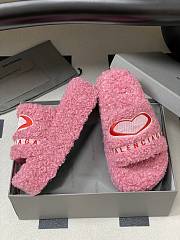 Fortok Balenciaga Furry Wedge Sandals in Pink with a red embroidered logo  - 3