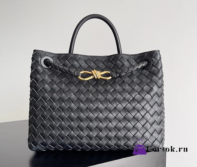 Fortok Bottega Veneta Womens Andiamo Medium Black Gold Hardware 32*24*12cm - 1
