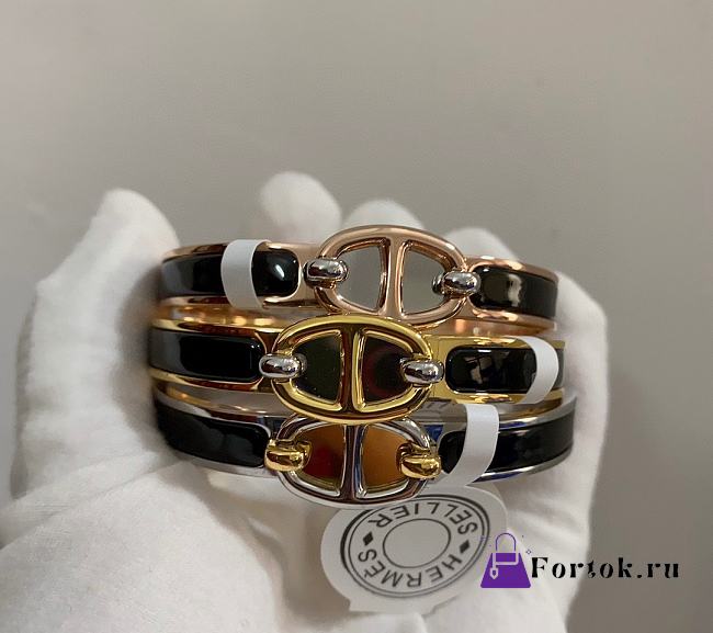 Fortok Hermès Mini Clic Chaine d'Ancre Maillon bracelet Women's Black - 1