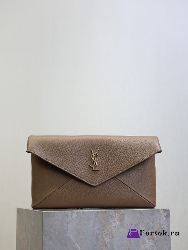 Fortok YSL Saint Laurent Cassandre Large Envelope Pouch Brown 29.5×18×4.5cm  - 1