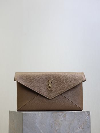 Fortok YSL Saint Laurent Cassandre Large Envelope Pouch Brown 29.5×18×4.5cm 