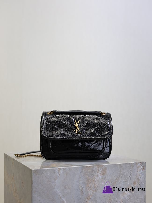 Fortok Saint Laurent Women's Niki Baby Shoulder Bag Black 18×12.5×5cm - 1
