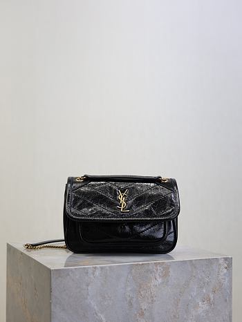 Fortok Saint Laurent Women's Niki Baby Shoulder Bag Black 18×12.5×5cm