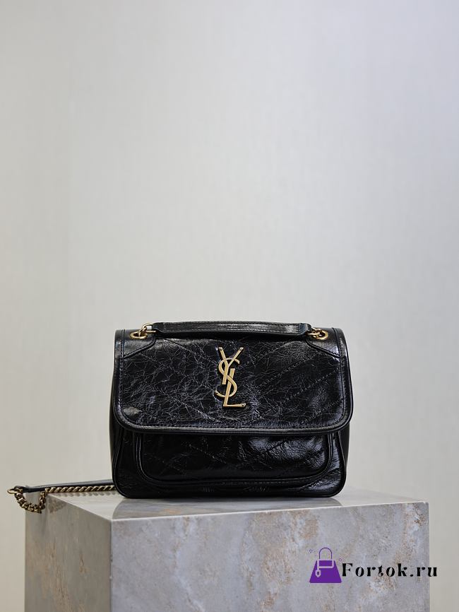 Fortok Saint Laurent Women's Niki Shoulder Bag Black 22×16.5×12cm - 1