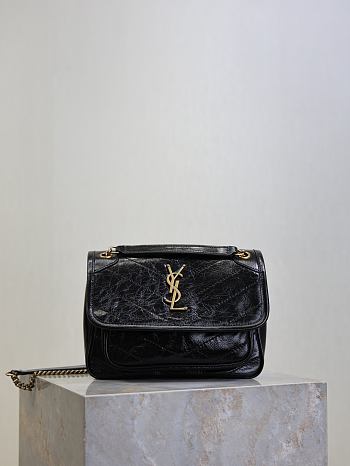 Fortok Saint Laurent Women's Niki Shoulder Bag Black 22×16.5×12cm