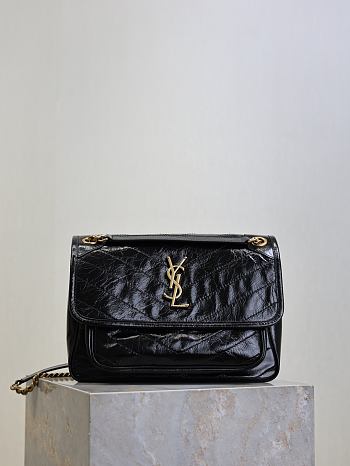 Fortok Saint Laurent Women's Niki Shoulder Bag Black 28×20×8cm
