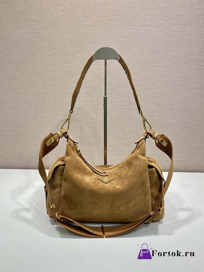 Fortok Large Prada Explore suede bag Cinnamon 32 x 22 x 11.5 cm - 1