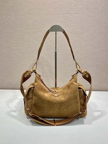 Fortok Large Prada Explore suede bag Cinnamon 32 x 22 x 11.5 cm