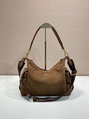 Fortok Large Prada Explore suede bag Cocoa Brown 32 x 22 x 11.5 cm