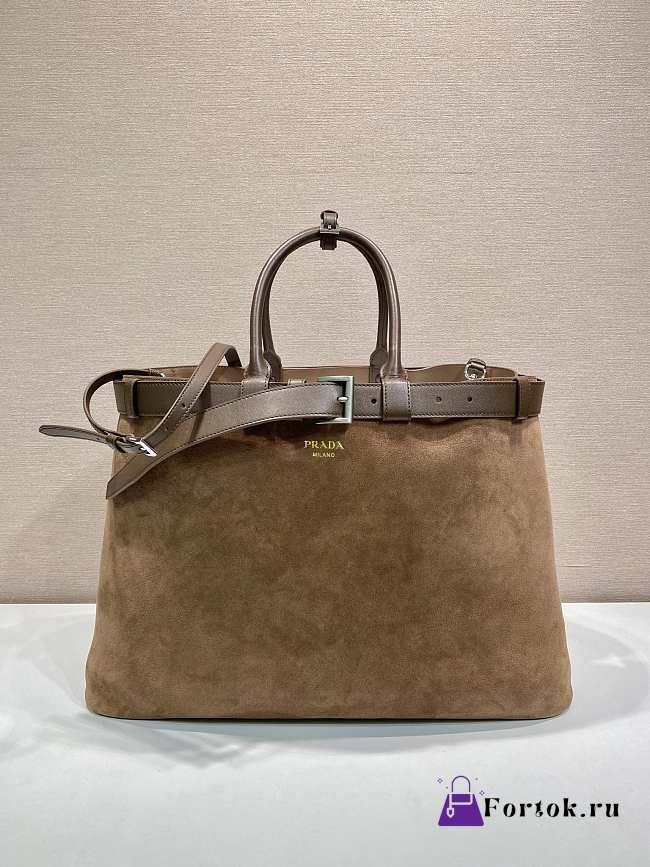 Fortok Prada Buckle suede bag with belt Cocoa Brown 48 x 34 x 18 cm - 1