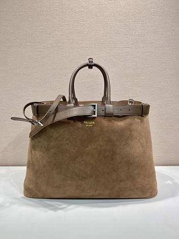 Fortok Prada Buckle suede bag with belt Cocoa Brown 48 x 34 x 18 cm