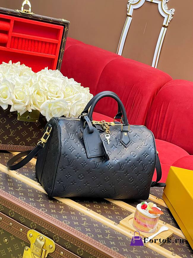 Fortok Louis Vuitton Soft Speedy Bag Black 30x21x17cm  - 1