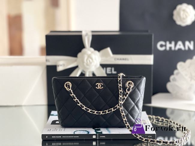Fortok Chanel 25C Mini Tote Bag in black caviar 11x20x4cm - 1