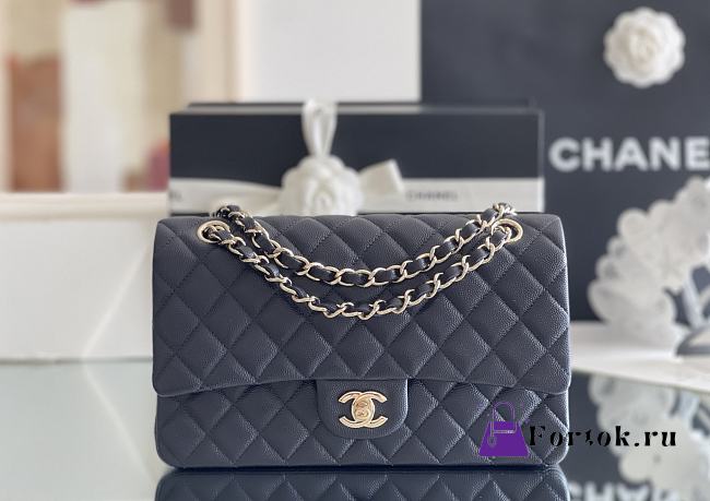 Fortok Chanel Flap Bag Black Caviar 15.5 x 25.5 x 6.5 cm  - 1