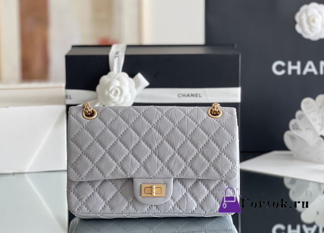 Fortok Chanel 2.55 CoCo Grey Gold Hardware 24cm  - 1