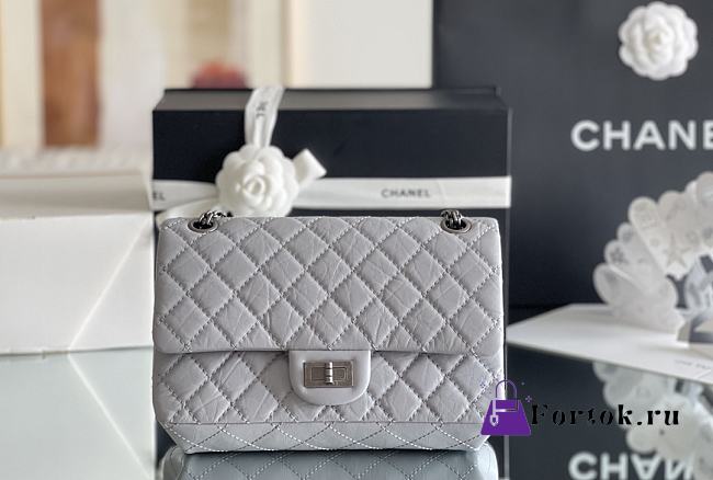 Fortok Chanel 2.55 CoCo Grey Silver Hardware 24cm  - 1