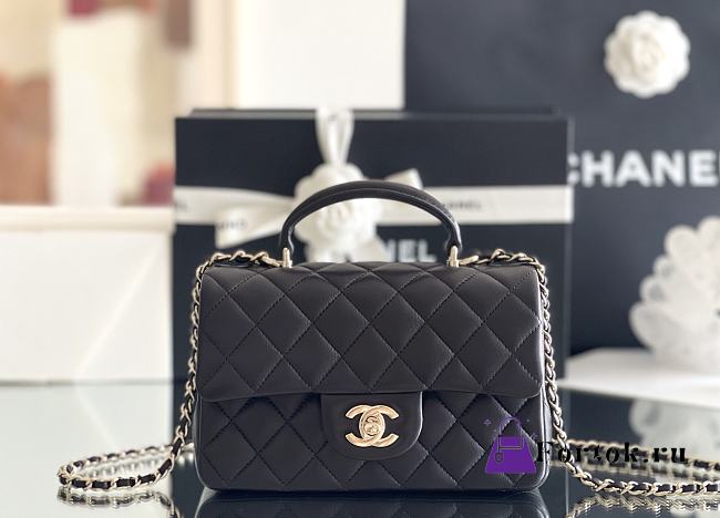 Fortok Chanl Flap Bag With Top Handle Mini Black 13 x 20 x 9cm - 1