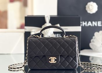 Fortok Chanl Flap Bag With Top Handle Mini Black 13 x 20 x 9cm