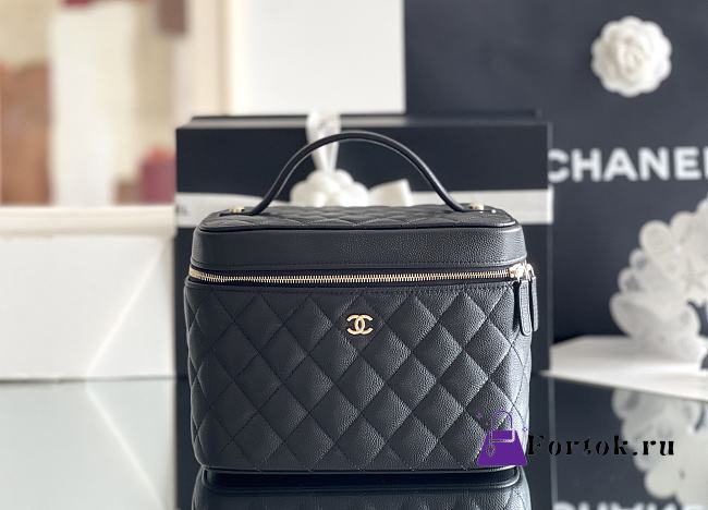 Fortok Chanel Vanity Case Top Handle Black 15 x 20.5 x 13cm - 1