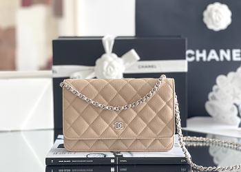 Fortok Chanel WOC classic wealthy bag milk tea color Silver chain small bag 12*19*4cm