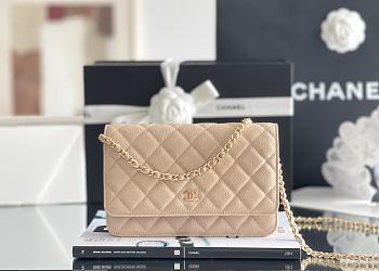 Fortok Chanel WOC classic wealthy bag milk tea color Gold chain small bag 12*19*4cm