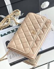 Fortok Chanel WOC classic wealthy bag milk tea color Gold chain small bag 12*19*4cm - 2
