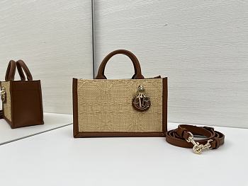 Fortok Dior Small Dior Book Tote Beige Cannage Raffia 21.5*13*7.5cm