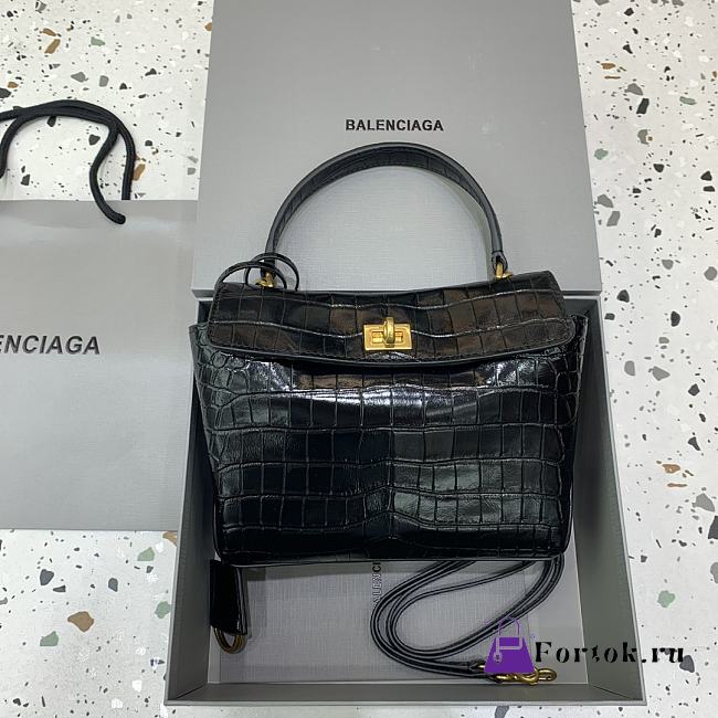 Fortok Balenciaga Rodeo Mini Handbag Crocodile Black 22.8×9.9×8.3cm - 1