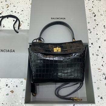 Fortok Balenciaga Rodeo Mini Handbag Crocodile Black 22.8×9.9×8.3cm