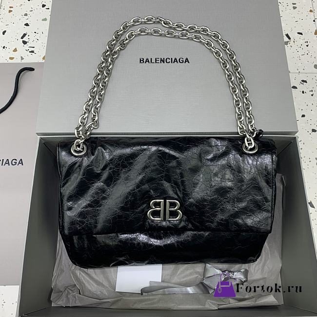 Fortok Balenciaga Women's Black Leather Medium Monaco Shoulder Bag 32.5x22x9.9cm  - 1