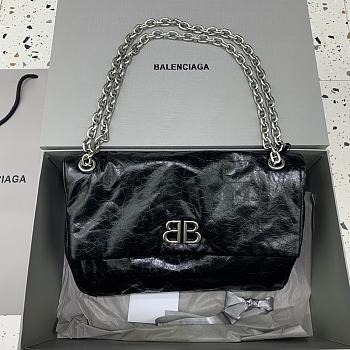 Fortok Balenciaga Women's Black Leather Medium Monaco Shoulder Bag 32.5x22x9.9cm 