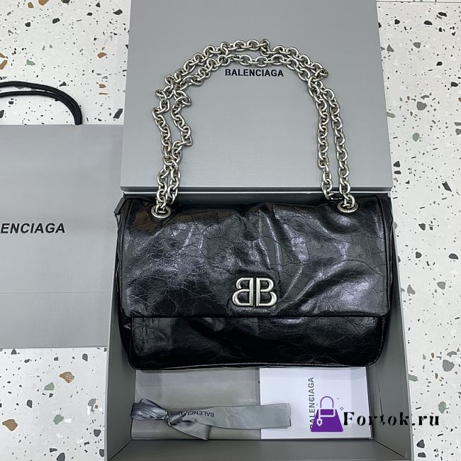 Fortok Balenciaga Women's Black Leather Small Monaco Shoulder Bag 27.9x18x9.9cm - 1