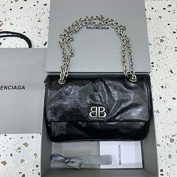 Fortok Balenciaga Women's Black Leather Small Monaco Shoulder Bag 27.9x18x9.9cm