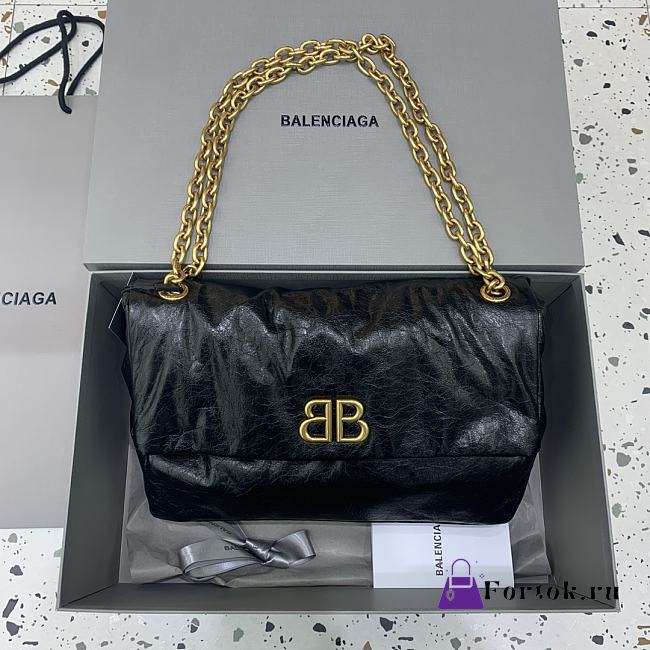 Fortok Balenciaga Women's Black Leather Medium Monaco Shoulder Bag Gold Hardware 32.5x22x9.9cm - 1